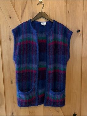 Vintage Christian Dior Separates Mohair Plaid Cardigan Sweater M Prep Academia